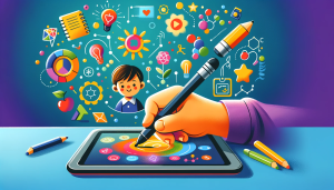 Colorful artist rendition of a stylus being used on a tablet